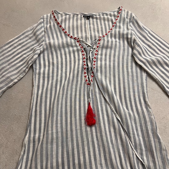 Gianni Bini Tunic Dress Women's Size Small Striped Boho Up Tassel India - Picture 4 of 8
